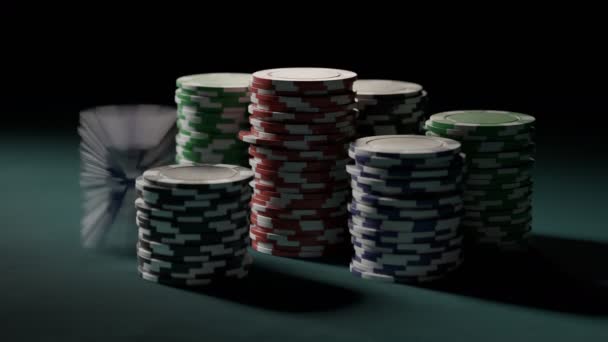Vergrößern Sie Einen Haufen Casino Chips Die Verschwinden Und Wieder — Stockvideo