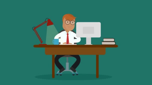Professioneller Geschäftsmann Sitzt Schreibtisch Und Tippt Büro Auf Der Tastatur — Stockvideo