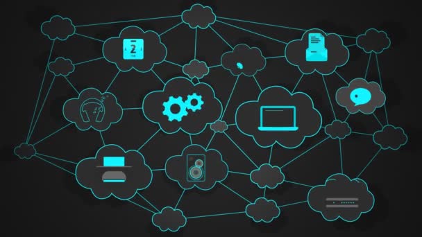 Diagrama Conectividade Computação Nuvem Fundo Azul — Vídeo de Stock