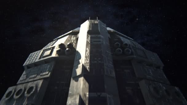 Величезний Космічний Корабель Меншими Космічними Човнами Літають Космосі — стокове відео