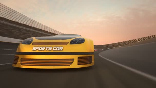 속도와 트랙에 노란색 레이스 자동차 — 비디오