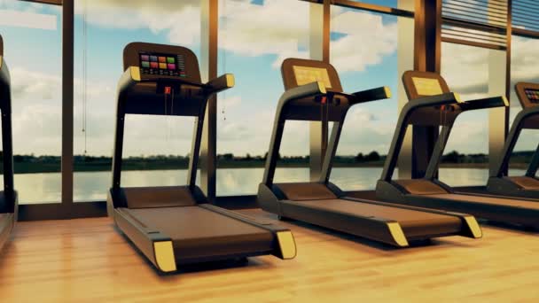 Rij Van Moderne Loopbanden Moderne Fitness Club — Stockvideo