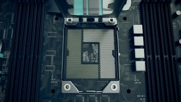 Ordenador Placa Base Con Toma Cpu Vacía Abierta — Vídeo de stock