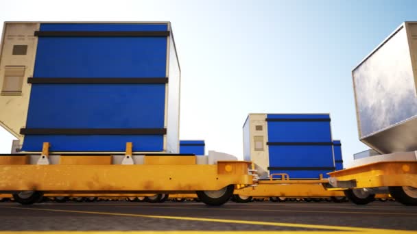 Reihen Von Großen Containern Auf Containeranhängern Flughafen — Stockvideo