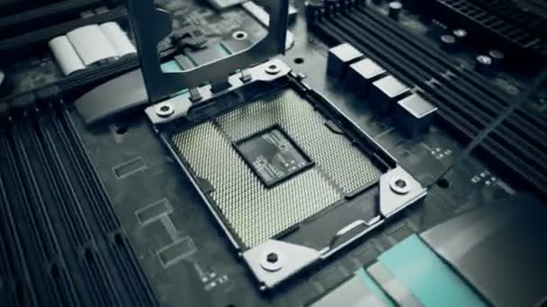 Placa Mãe Computador Com Tomada Cpu Vazia Aberta — Vídeo de Stock