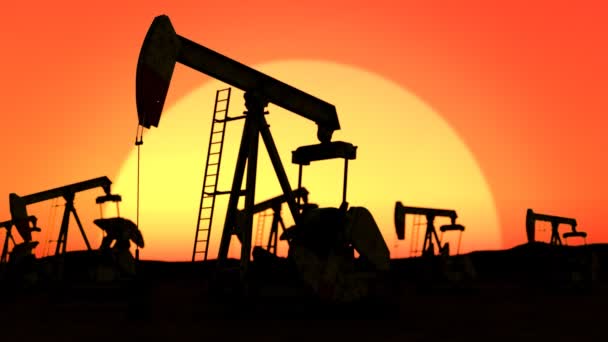 Вид Силуэт Нефтяной Скважины Закате — стоковое видео
