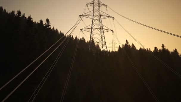 Camera Moving Electricity Pylons — Stock Video