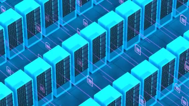 Bir Datacenter Server Rafları Üzerinden Transfer Dosyaları — Stok video