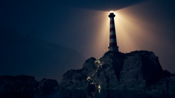 Feixe Luz Farol Girando Sobre Mar Animação Solta — Vídeo de Stock