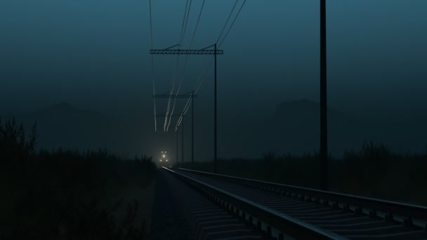 Vlak přijíždí na stanici. Mlhavé počasí.