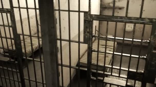 Loopbare Filmische Animatie Van Interieur Corridor Met Meerdere Gevangenis Cellen — Stockvideo