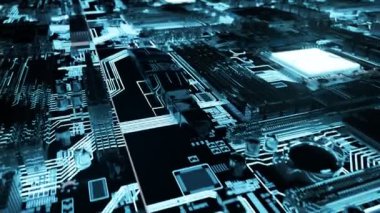 Işıklı sonsuz anakart üzerinde ilerlemeye kamera