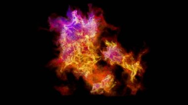 Uzay uçuşu nebula çevresinde. Animasyon bir turuncu ve mor yıldızlararası bulut.