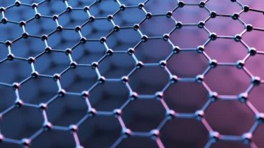 Sorunsuz bir şekilde loopable animasyon grafen yapısı. Yansıtıcı karanlık karbon atomu bal peteği şeklinde.