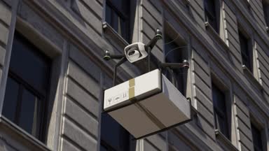 Drone building yakınındaki paket teslim.