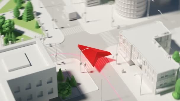 Mapa Gps Flecha Roja Corriendo Hacia Adelante Largo Camino — Vídeo de stock