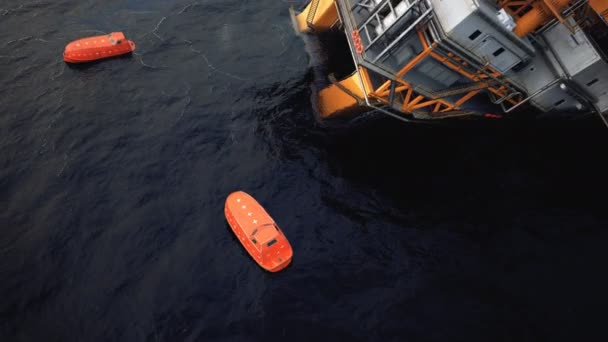 Unfall Auf Einer Ölplattform Eingestürzte Ölplattform Rettungsboote Warten Auf Rettung — Stockvideo