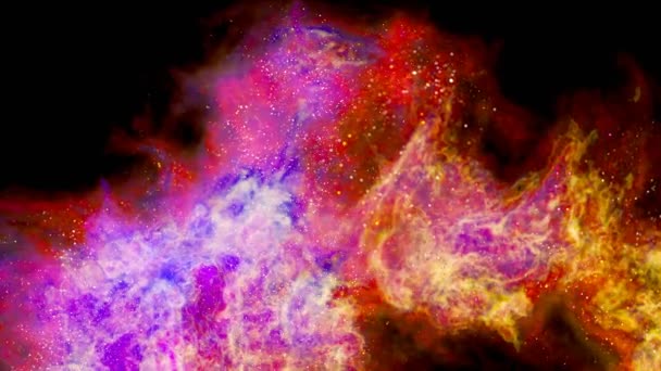 围绕星云的太空飞行 橙色和紫色星际云动画 — 图库视频影像