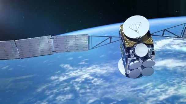 Animatie Met Satelliet Een Baan Aarde Texturen Van Nasa — Stockvideo