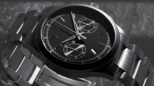 关闭豪华手表拍摄 美丽的不锈钢机械钟 — 图库视频影像