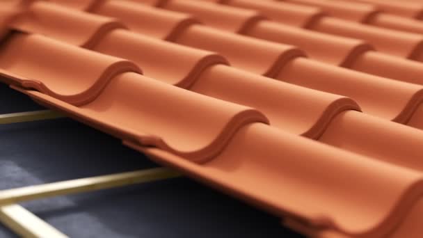 Loopable Animation Clay Tile Roof Being Gradually Built Camera Moves — Stock Video