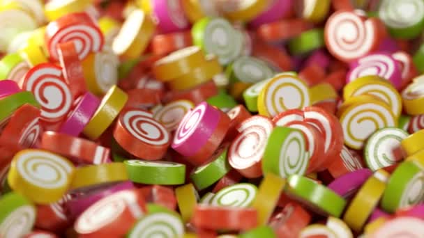一堆手工五颜六色的糖漩涡糖果 — 图库视频影像