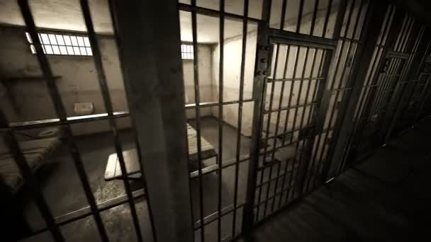 Loopbare Filmische Animatie Van Interieur Corridor Met Meerdere Gevangenis Cellen — Stockvideo