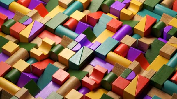 Blocs Bois Colorés Jouets Posés Dans Motif Sans Fin Animation — Video