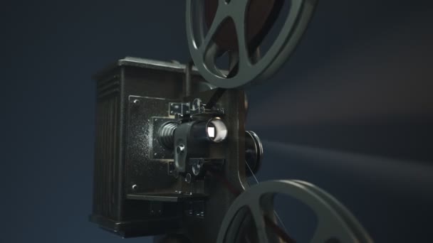 Stary Projektor Vintage Jest Rozpoczęcie Górze Aparat Powoli Pomniejszyć — Wideo stockowe