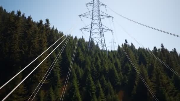 Câmera Movendo Longo Dos Postes Eletricidade — Vídeo de Stock