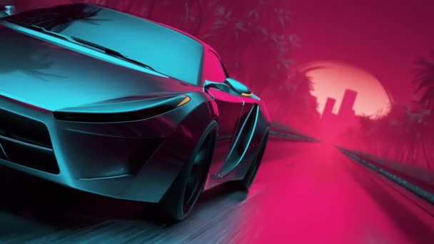 Sport Car Leaving City Synthwave Stylised Looped Animation — Stock Video