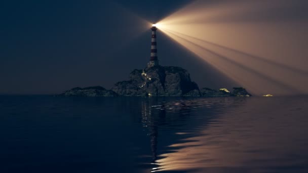 Fascio Luce Dal Faro Che Ruota Sul Mare Animazione Loopable — Video Stock