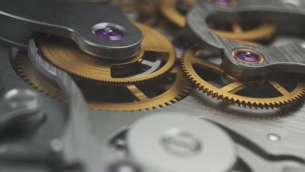 作業歯車とガラスカバーを通して見える機構の高級腕時計 クローズ アップ — ストック動画