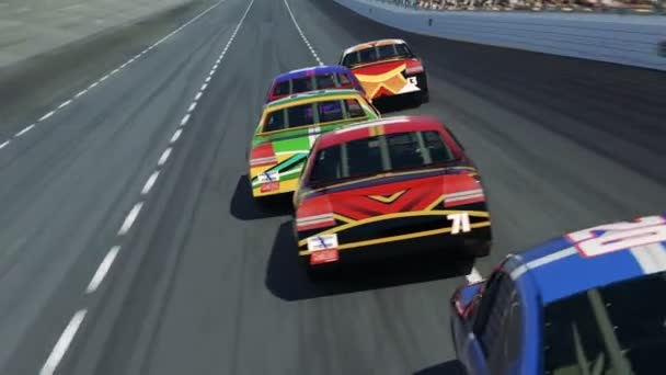 Animation Speeding Race Cars Curve Racetrack Rear View — Stock Video