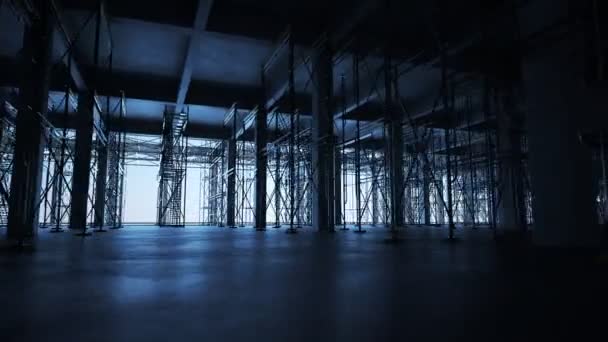 Animation Boucle Chantier Vide Avec Échafaudages Grand Espace Ouvert Construction — Video