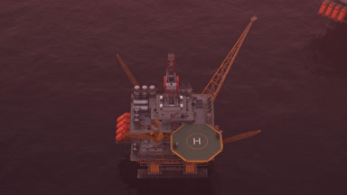 Günbatımı pembe gökyüzüne iki offshore platform veya petrol kuyularında