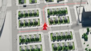 GPS harita. Kırmızı ok ileri bir yol boyunca çalışan.