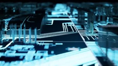 Işıklı sonsuz anakart yakın ileri hareketli kamera