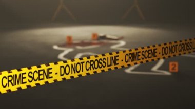 Suç mahalline vücut anahat. Polis teypten anahat için hareketli kamera odaklama.