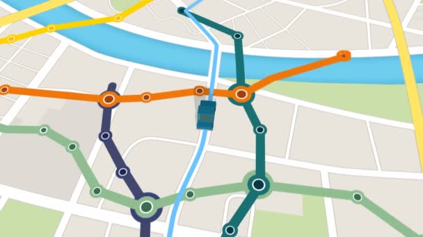 汽车动画跟踪 Gps 地图上的路径 — 图库视频影像