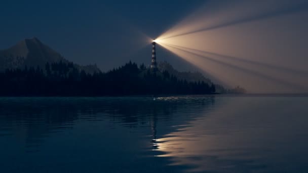 Lichtstrahl Vom Leuchtturm Der Sich Über Der Küste Dreht Lückenhafte — Stockvideo