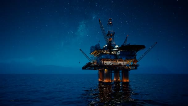 View Oil Rig Night Milky Way Shines — Stock Video