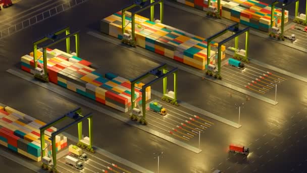 Animazione Notturna Affollato Terminal Container Marittimo — Video Stock