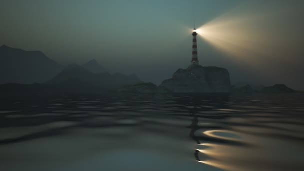 Rayon Lumière Phare Tournant Sur Mer Dans Brouillard Animation Boucle — Video