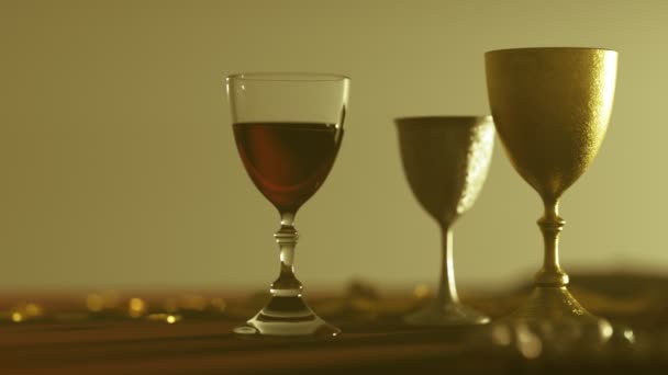 Shot Fényképezőgép Csúszda Asztal Goblets Ékszerek — Stock videók