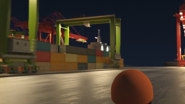 Animatie Van Een Werknemer Drukke Maritieme Containerterminal — Stockvideo