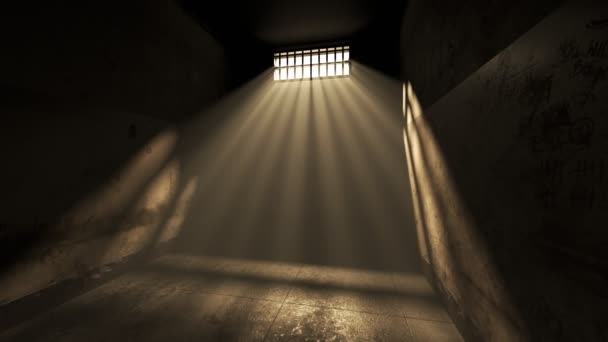 Animering Ett Fängelse Cell Interiören Dimma Ljuset Som Kommer Genom — Stockvideo