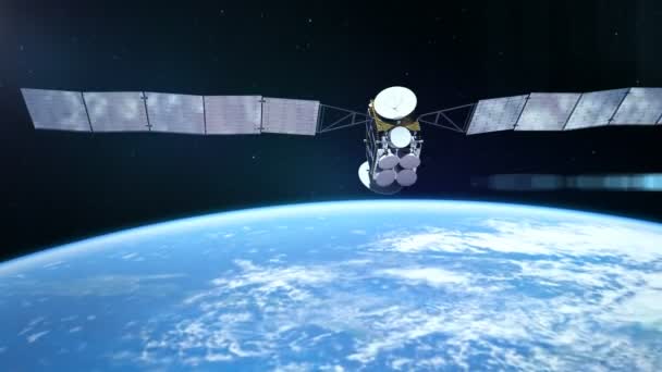 Animazione Con Satellite Orbita Intorno Alla Terra Texture Della Nasa — Video Stock