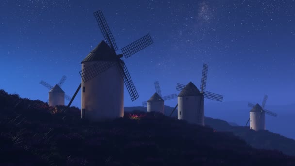 スペインの風車を示すショット カメラ — ストック動画