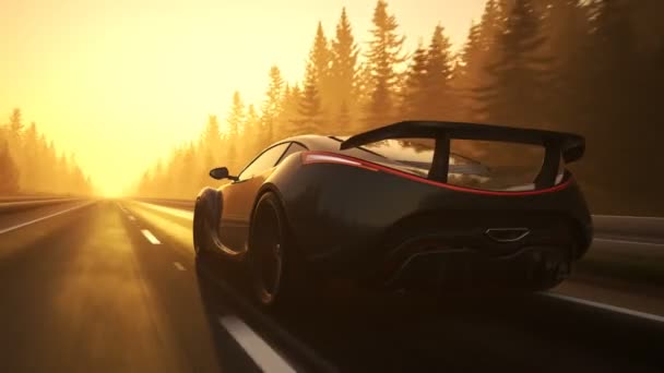 Sports car driving fast down the road. Loopable animation.